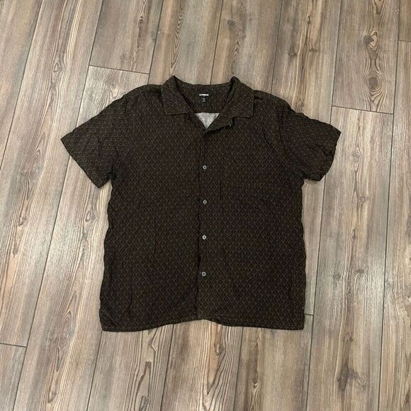 Express Casual Shirt Men's Large(16-16 1/2) Brown 100% Rayon Button Short Sleeve - Picture 8 of 8